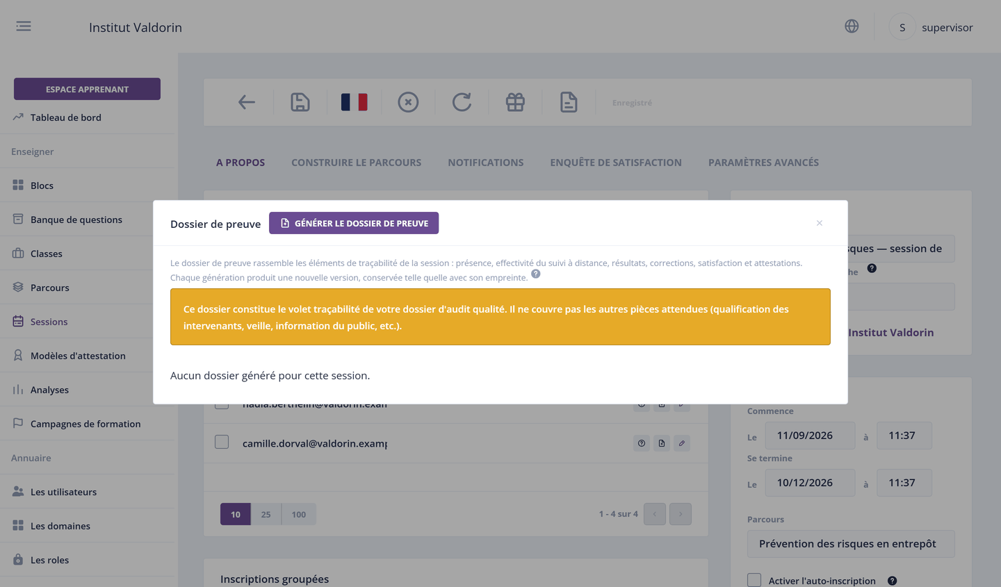 Geduk session page with the proof file window ready to be generated